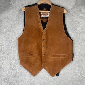 Paragraff Leather Vest Mens Medium Brown Suede Whipstitch Western Cowboy Vintage